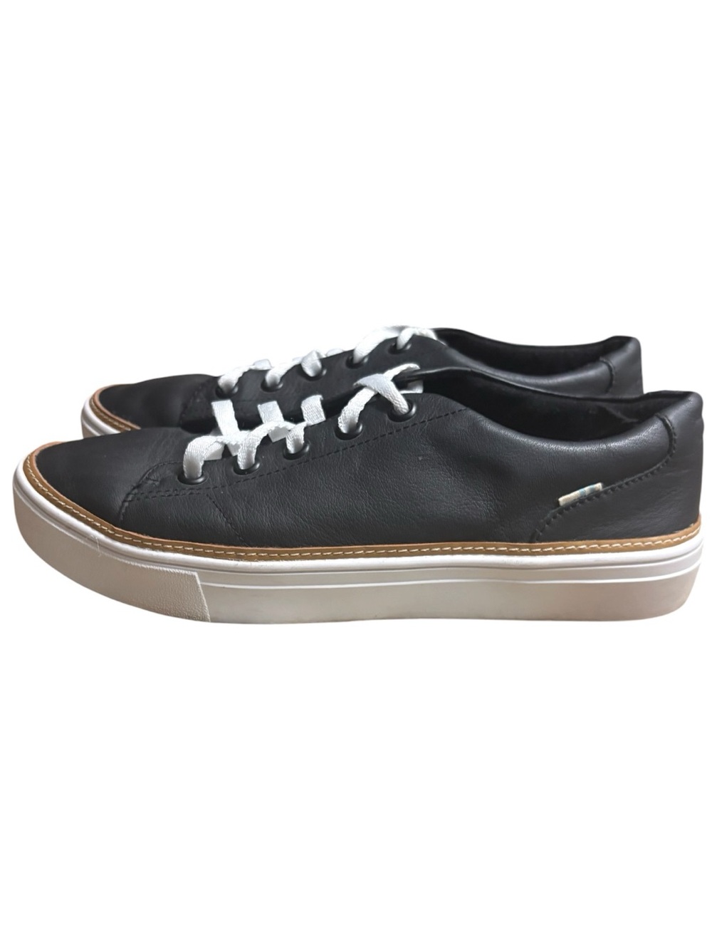 TOMS Alex Black Leather Sneakers with White Laces and White Sole Size 8.5 - Picture 7 of 10